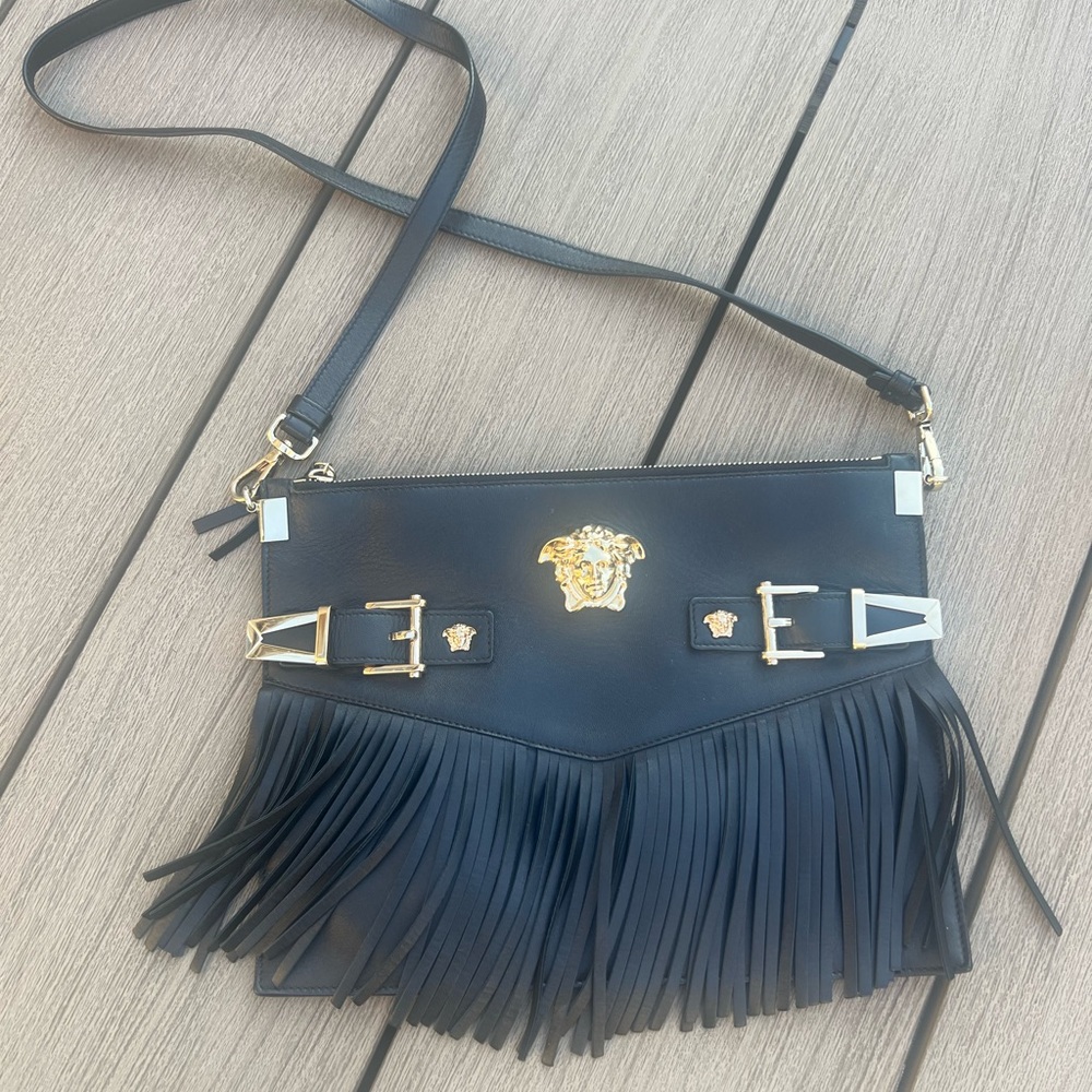 Versace Black Fringe Crossbody Bag